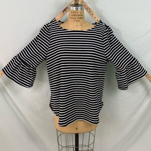Green Envelope Black and White Stripe Crew Neck Peplum Sleeve Blouse Size 1X NWT